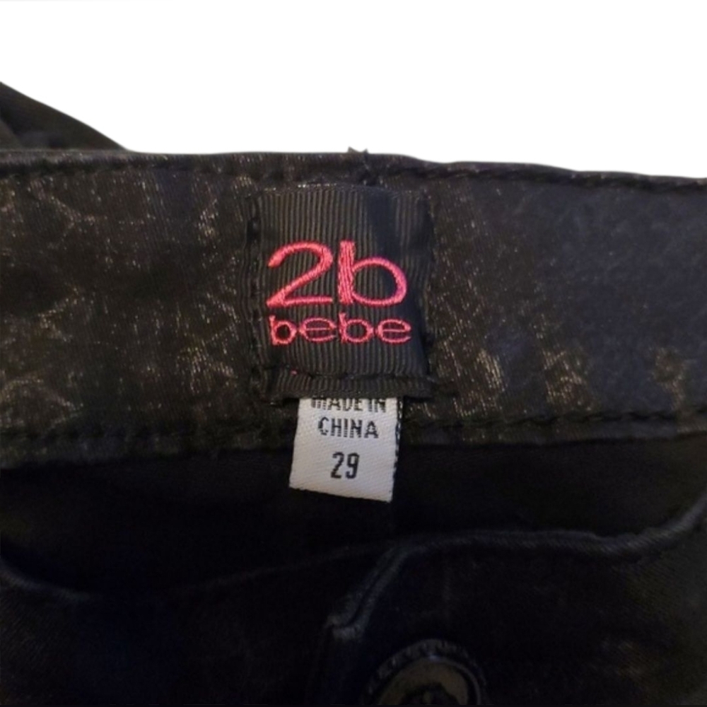 2B Bebe Black Velvet Skinny Pants Animal Print Size:29  High Waist  Ankle-length - Picture 3 of 8